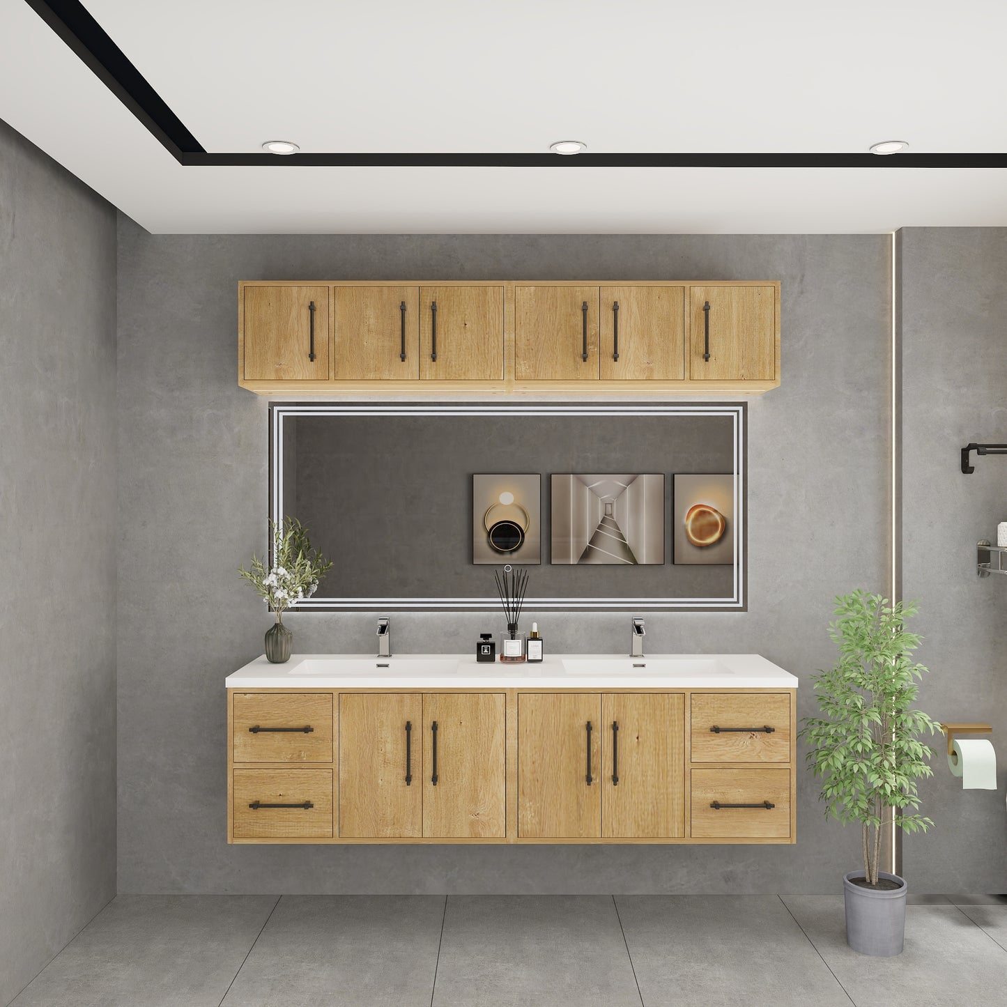 Victoria 72" Solid Wood Floating Bathroom Vanity in Oak, Double Sink Vanity | Better Vanity Solid Wood Floating Vanities