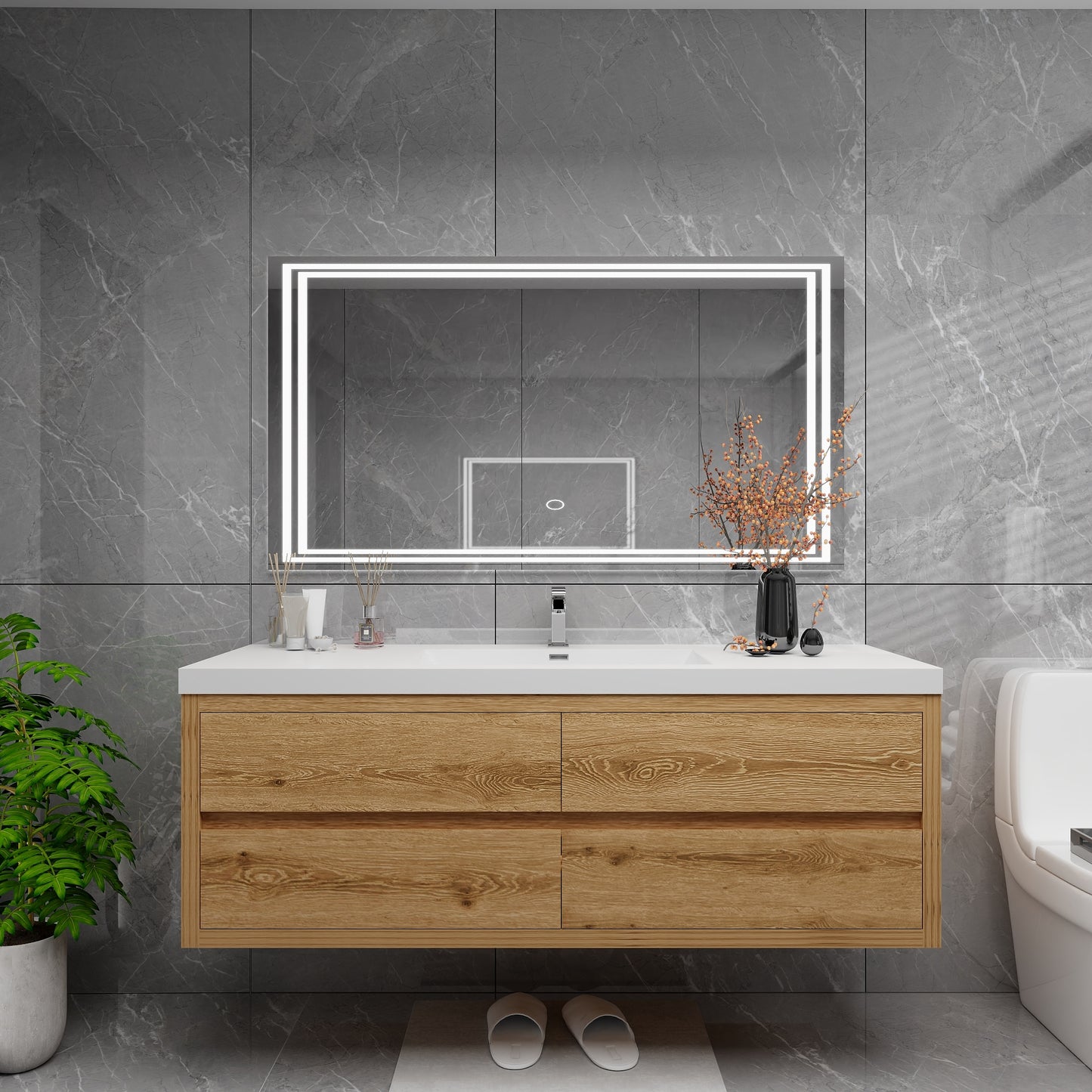 Louis 60" Solid Wood Floating Bathroom Vanity with Single Sink in Yellow Oak | Better Vanity Solid Wood Floating Vanities