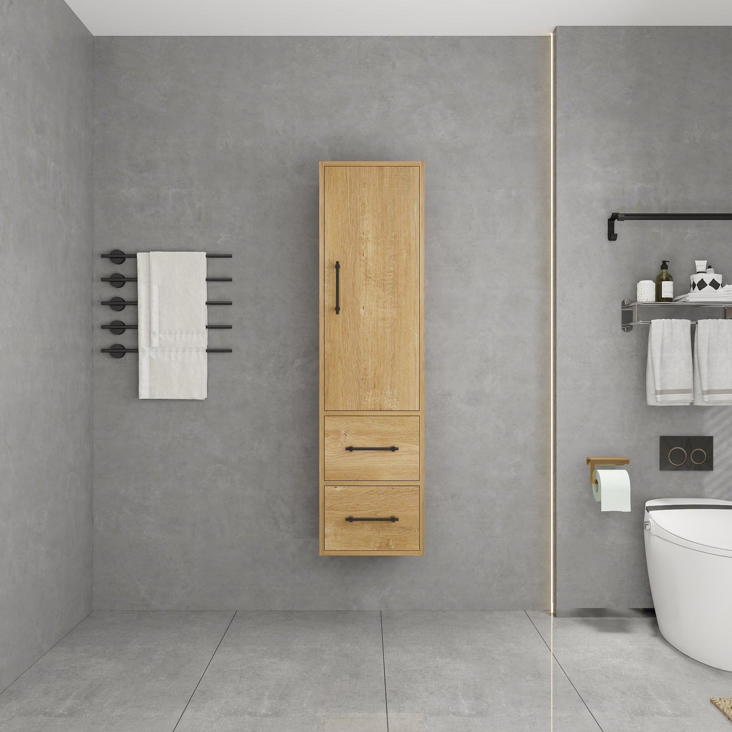 Victoria Solid Wood Floating Wall Mounted Linen Cabinet in Oak by Better Vanity