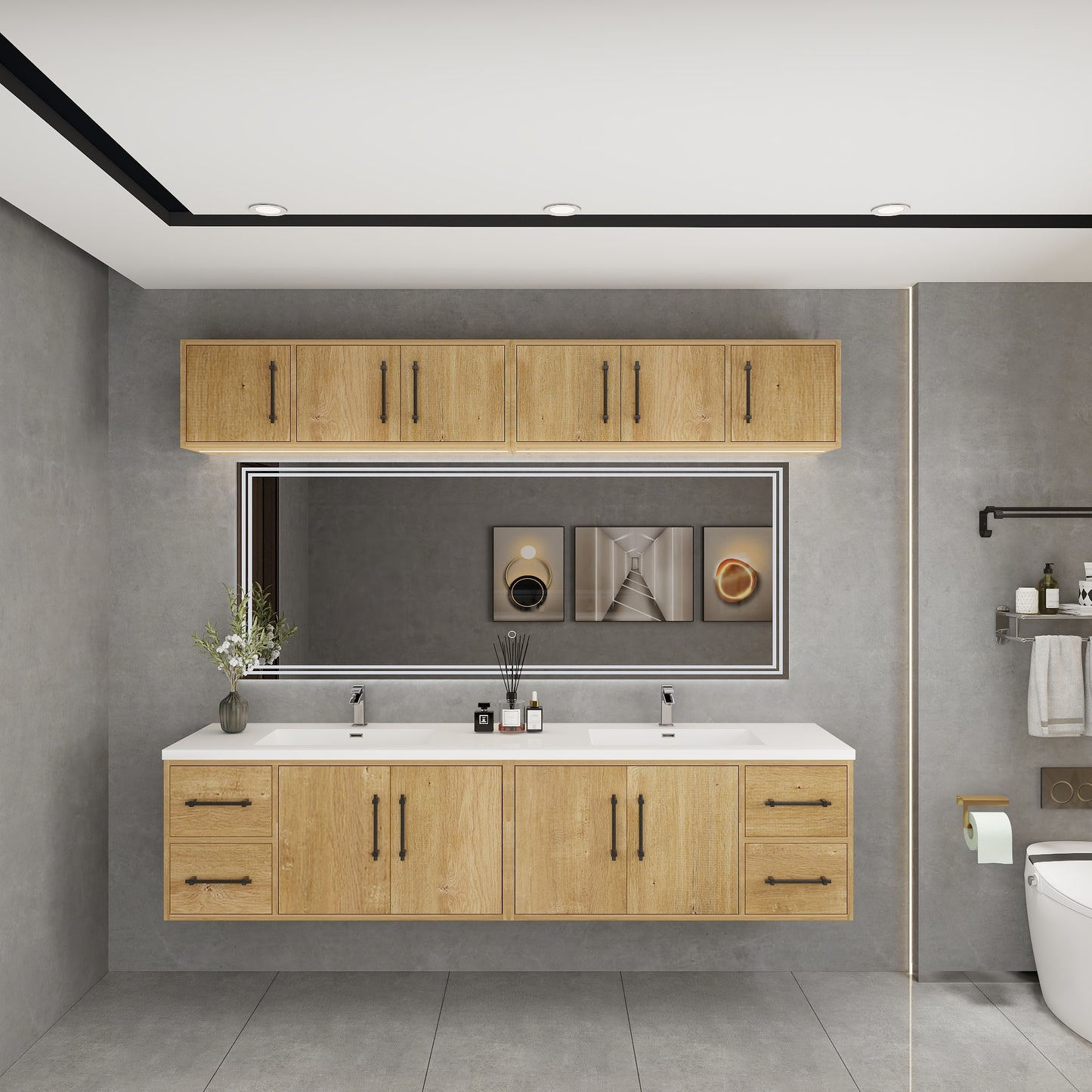 Victoria 84" Solid Wood Floating Bathroom Vanity in Oak, Double Sink Vanity | Better Vanity Solid Wood Floating Vanities