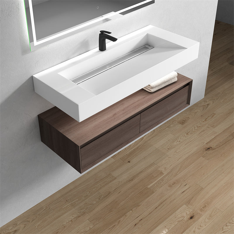 Alysa 60'' Single Sink floating vanity in Red Oak with Reinforced Acrylic Sink