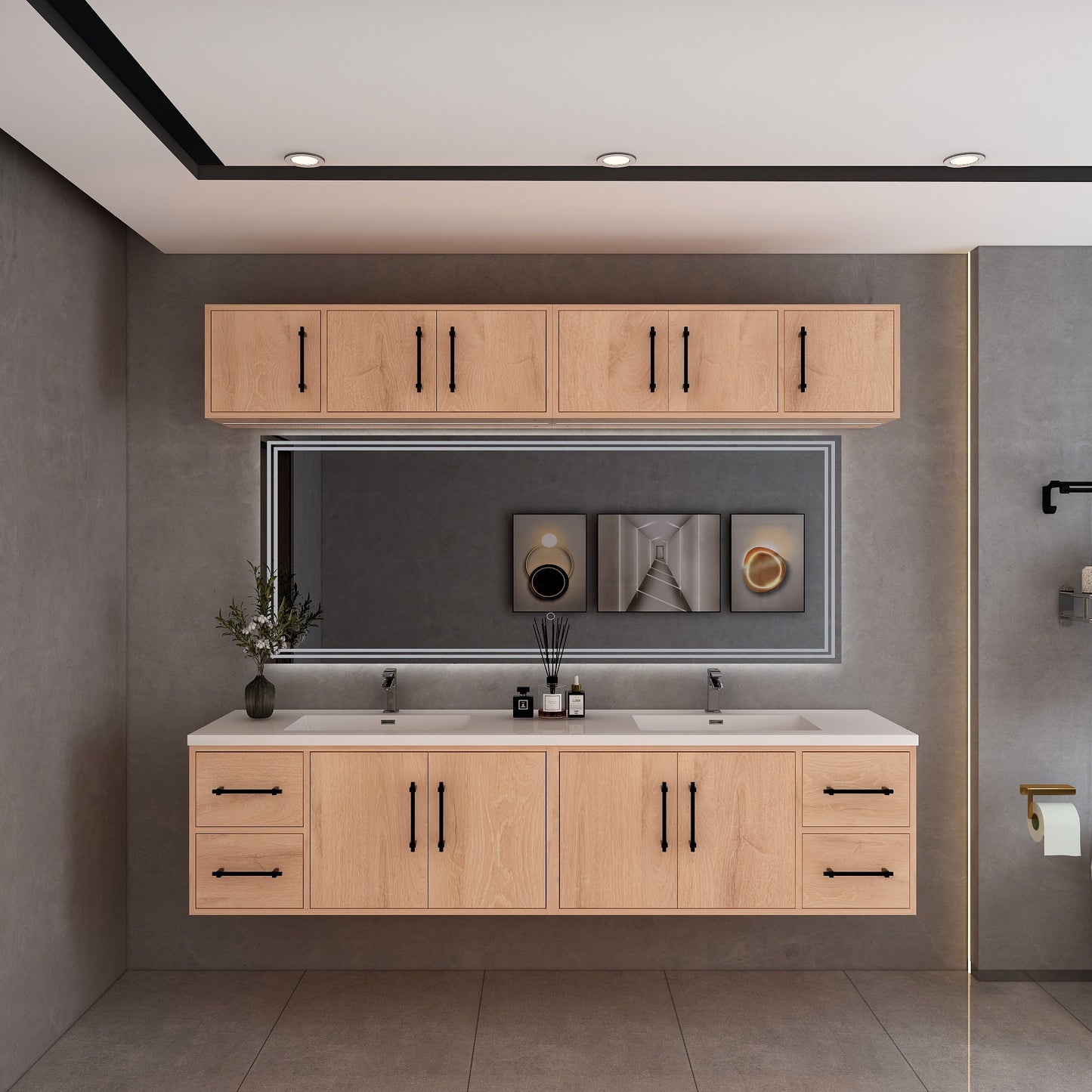 Victoria 84" Solid Wood Floating Bathroom Vanity in Red Oak, Double Sink Vanity | Better Vanity Solid Wood Floating Vanities