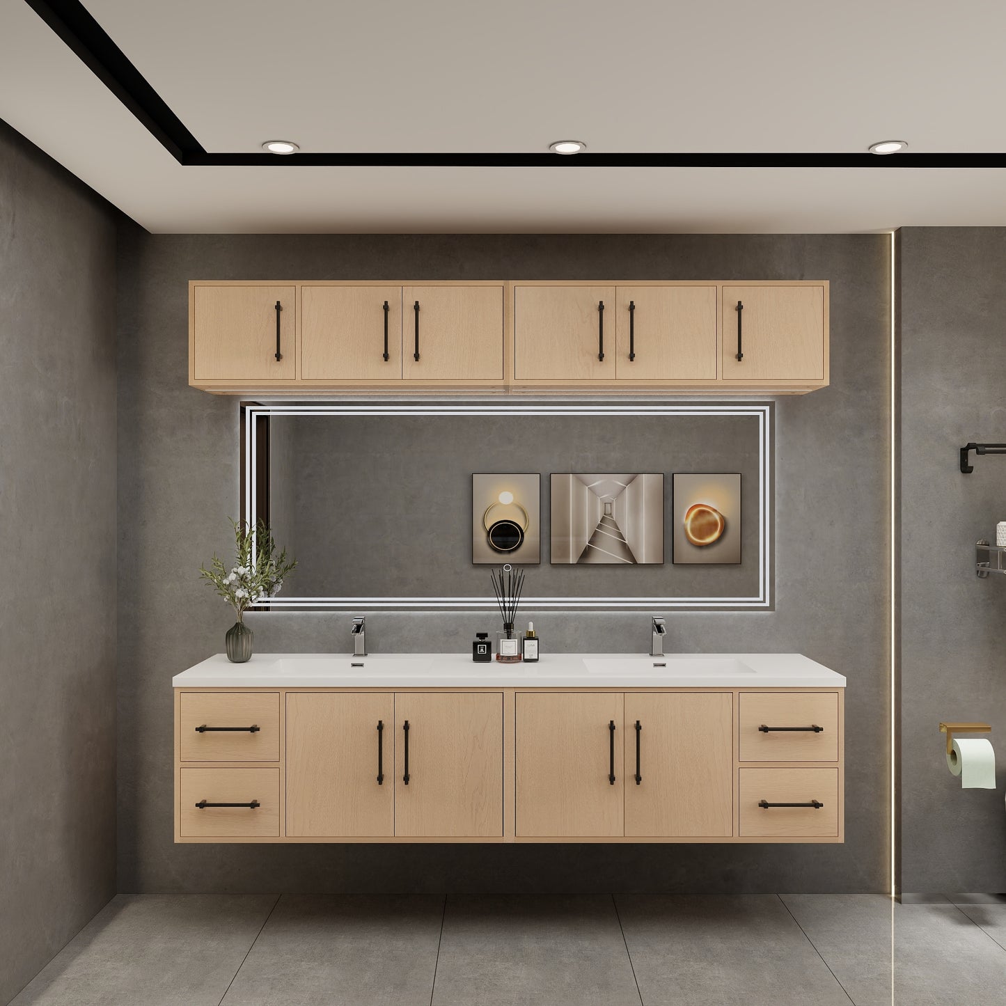 Victoria 84" Solid Wood Floating Bathroom Vanity in Yellow Oak, Double Sink Vanity | Better Vanity Solid Wood Floating Vanities