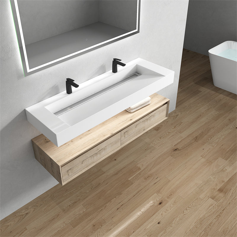 Alysa 60'' Double Sink floating vanity In light Oak with Reinforced Acrylic Sink