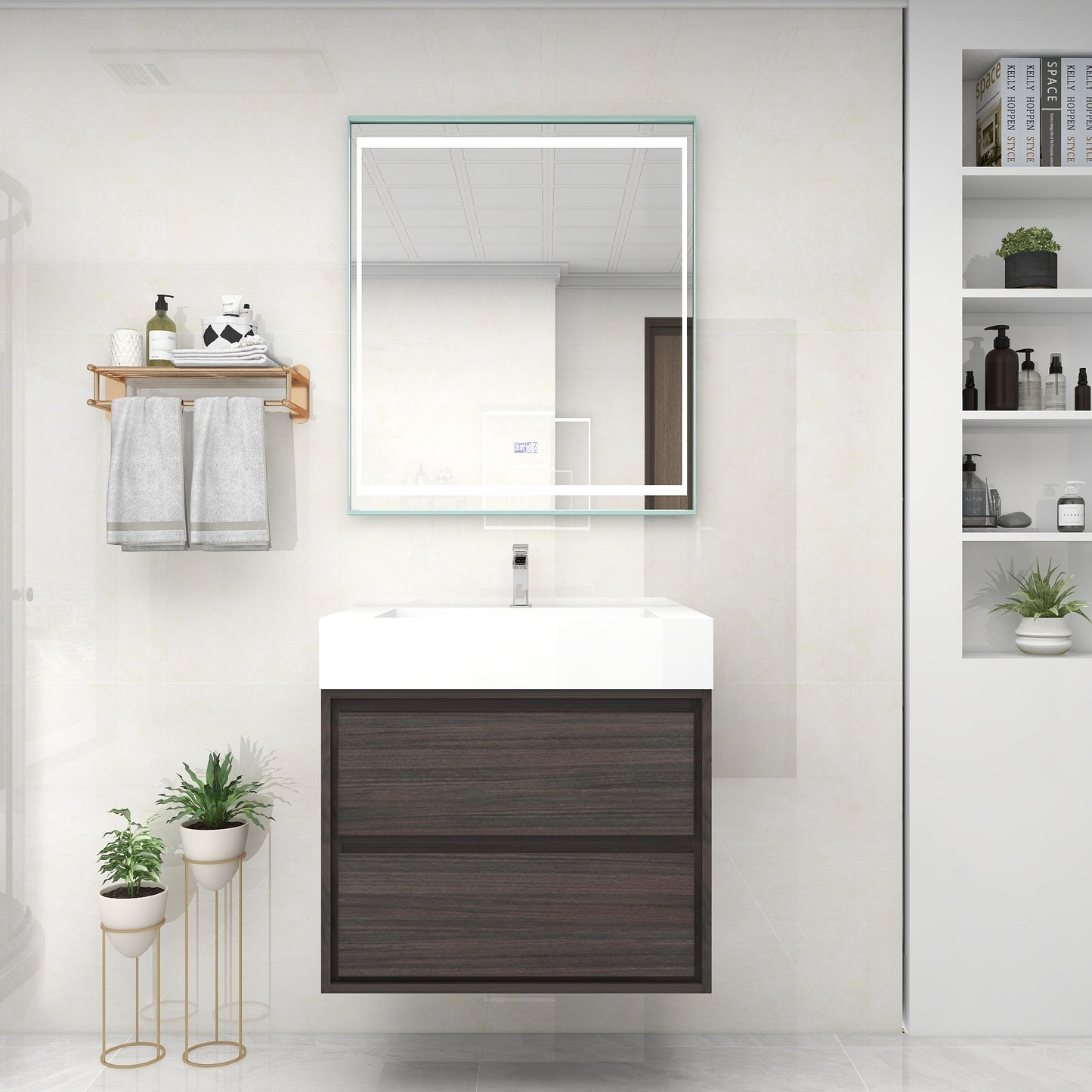 Saggia 30" Wall-Mounted Floating Bathroom Vanity with Reinforced Acrylic Sink in Dark Gray Oak | Better Vanity Modern Luxury Bathroom Vanities