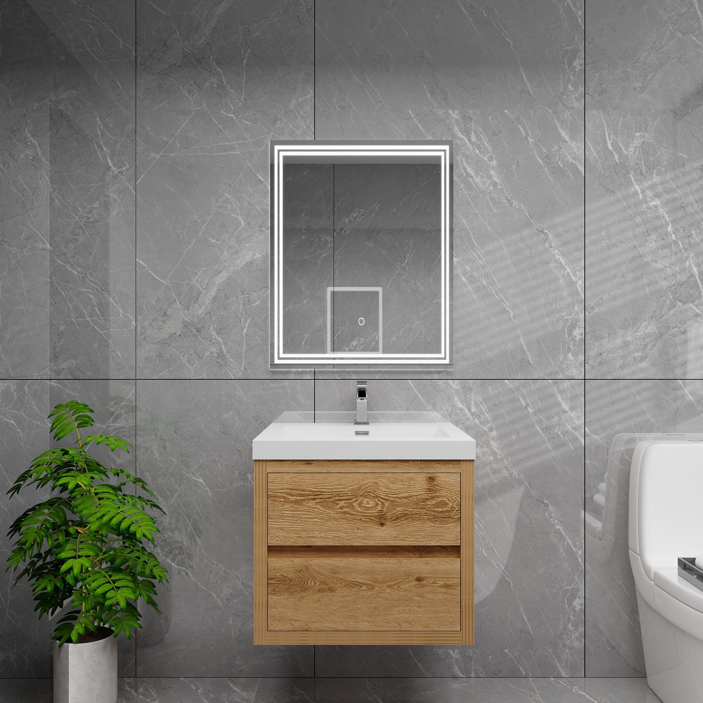 Louis 24" Solid Wood Floating Bathroom Vanity in Yellow Oak | Better Vanity Solid Wood Floating Vanities