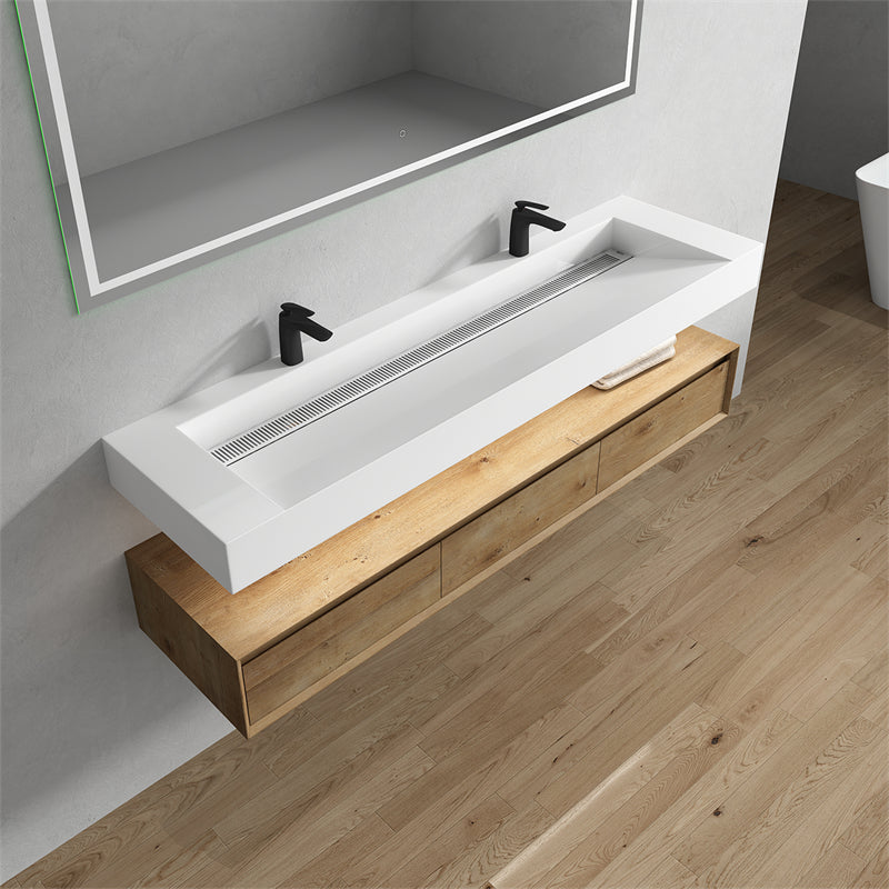 Alysa 72'' Double Sink floating vanity in White Oak with Reinforced Acrylic Sink