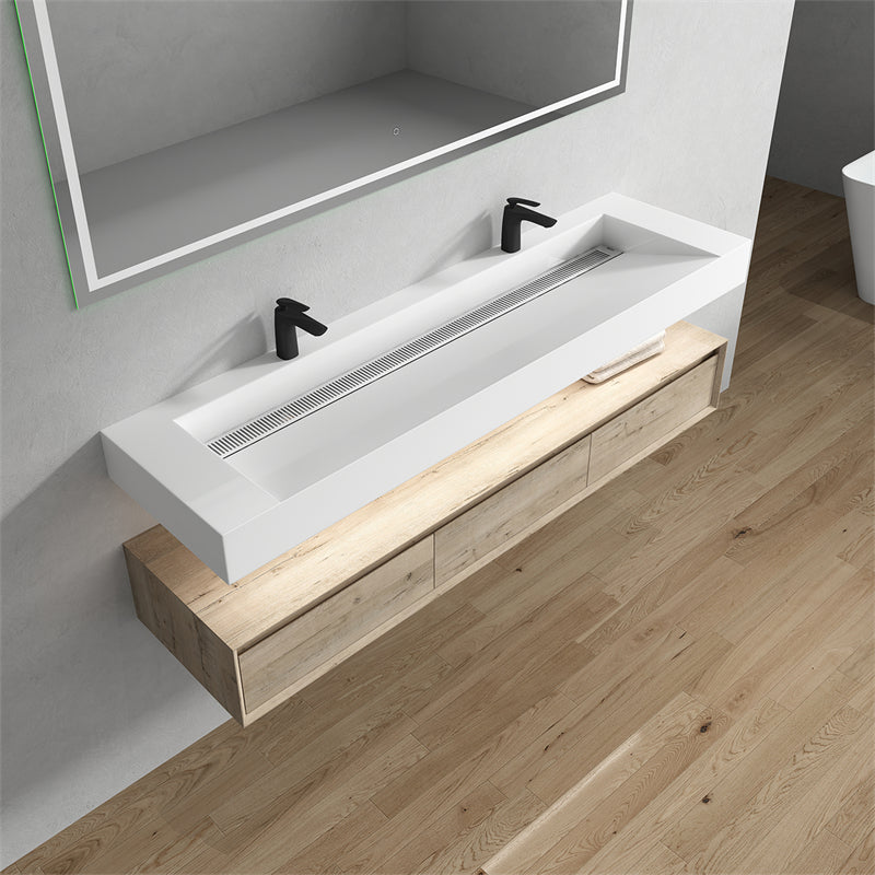 Alysa 72'' Double Sink floating vanity In light Oak with Reinforced Acrylic Sink