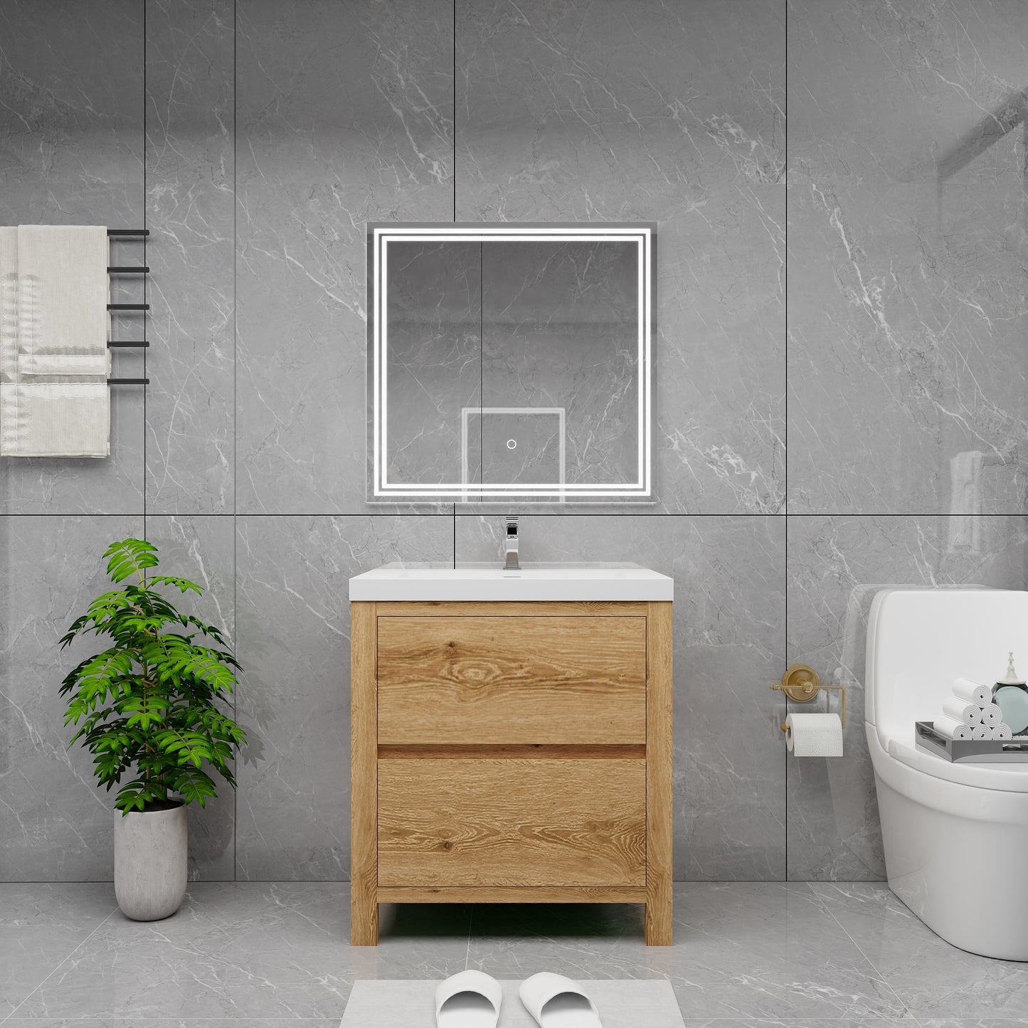 Louis 30" Solid Wood Freestanding Bathroom Vanity with Sink in Yellow Oak | Better Vanity Solid Wood Floating Vanities