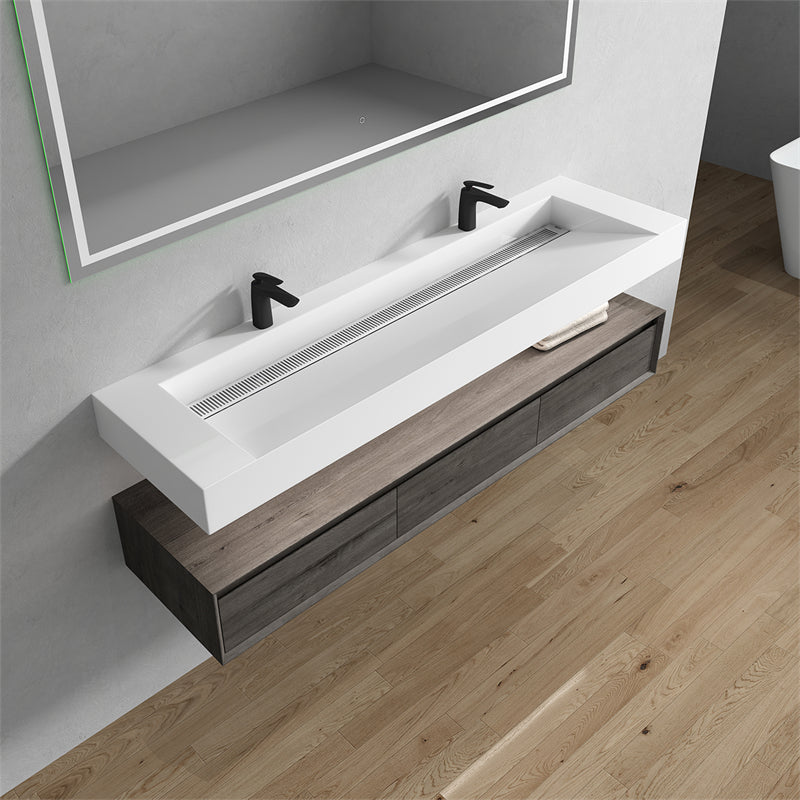 Alysa 72'' Double Sink floating vanity in Smoke Oak with Reinforced Acrylic Sink