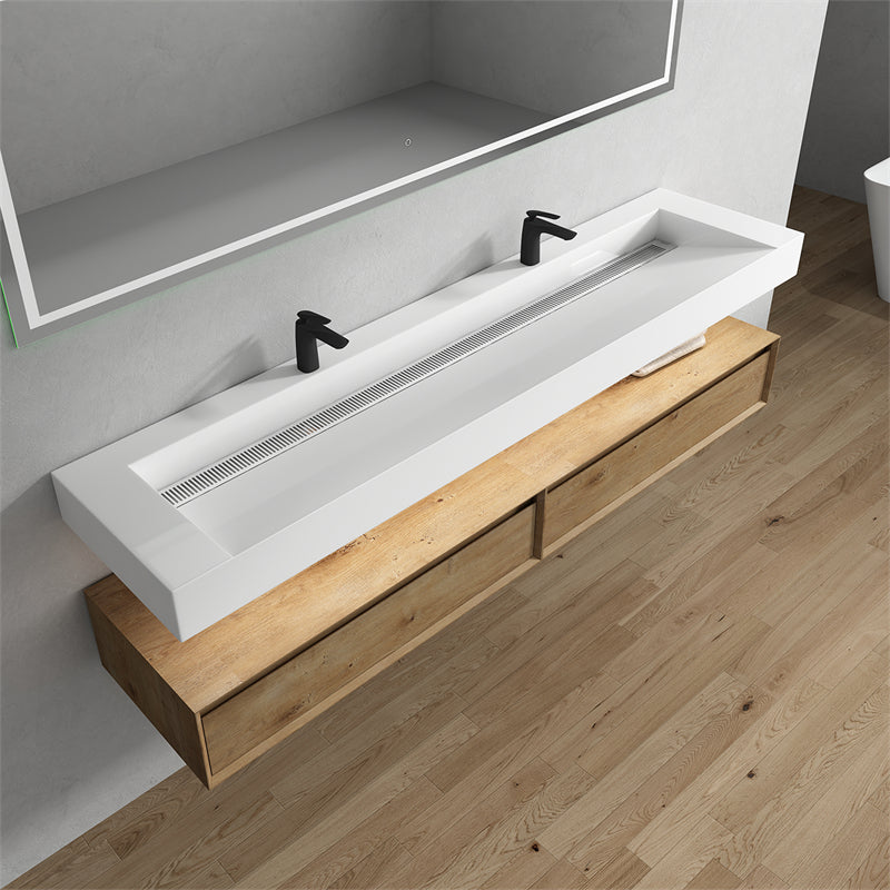 Alysa 84'' Double Sink floating vanity in White Oak with Reinforced Acrylic Sink