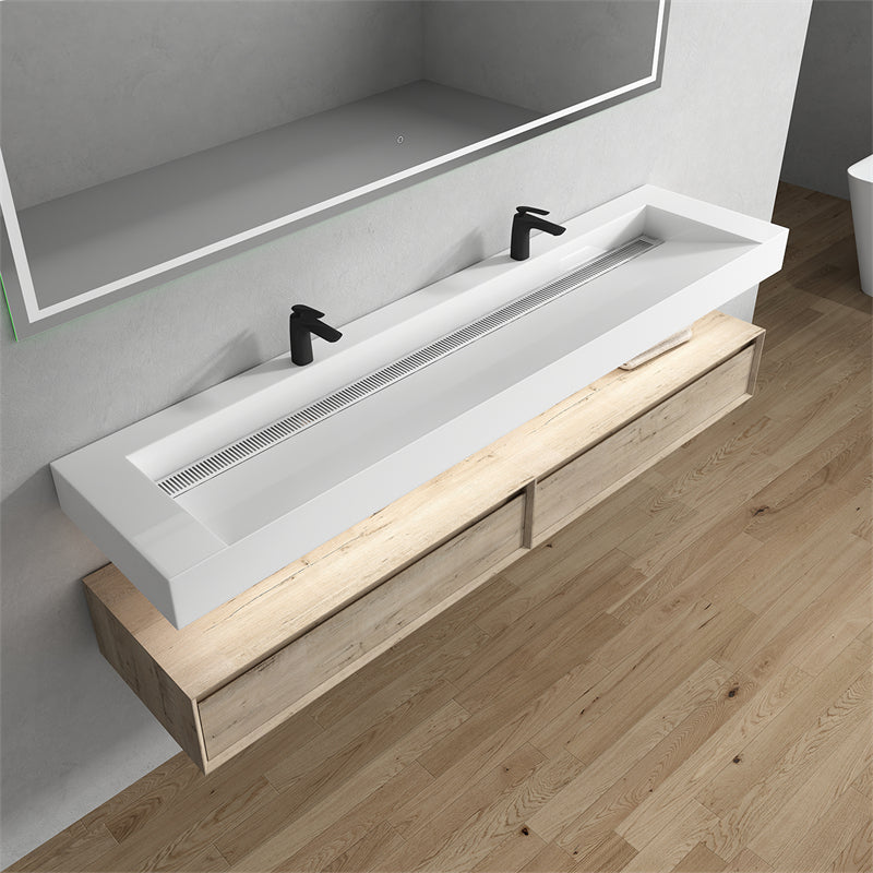 Alysa 84'' Double Sink floating vanity In light Oak with Reinforced Acrylic Sink