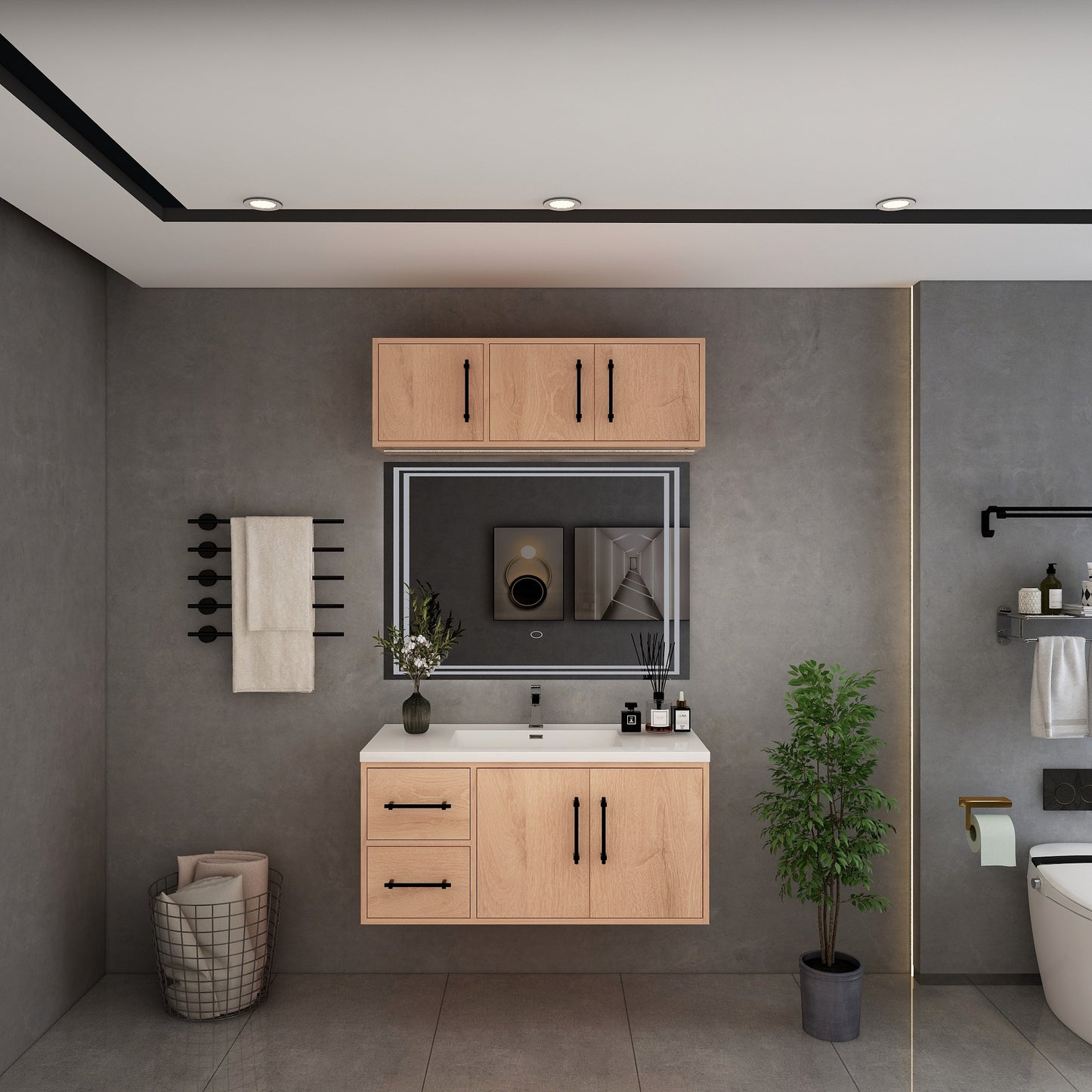 Victoria 42" Solid Wood Floating Bathroom Vanity in Red Oak | Better Vanity Solid Wood Floating Vanities