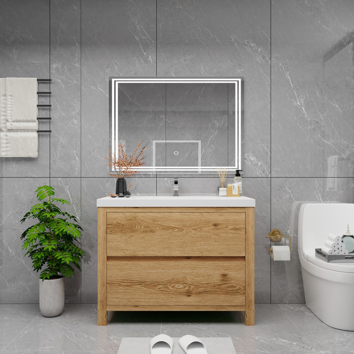 Louis 42" Solid Wood Freestanding Bathroom Vanity with Sink in Yellow Oak | Better Vanity Solid Wood Floating Vanities