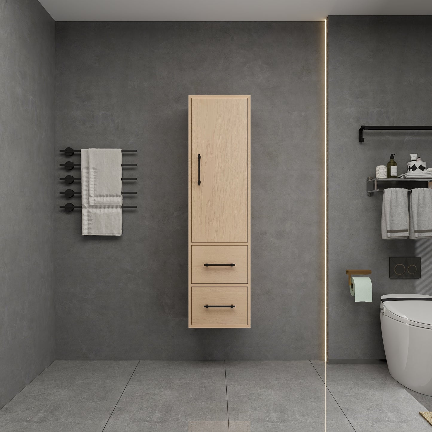 Victoria Solid Wood Floating Wall Mounted Linen Cabinet in Yellow Oak by Better Vanity