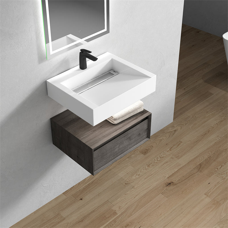 Alysa 24'' floating vanity in Smoke Oak with Reinforced Acrylic Sink