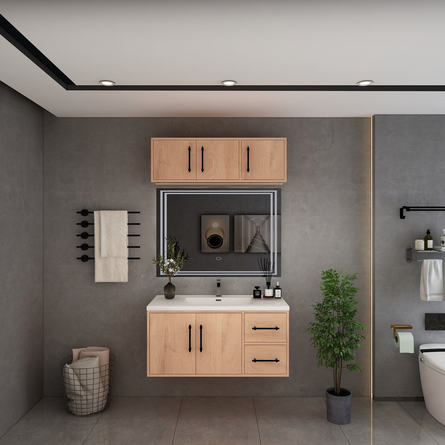 Victoria 42" Solid Wood Floating Bathroom Vanity in Red Oak | Better Vanity Solid Wood Floating Vanities
