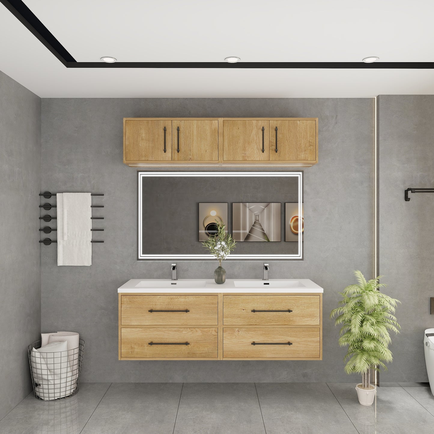 Victoria 60" Solid Wood Floating Bathroom Vanity in Oak, Double Vanity | Better Vanity Solid Wood Floating Vanities