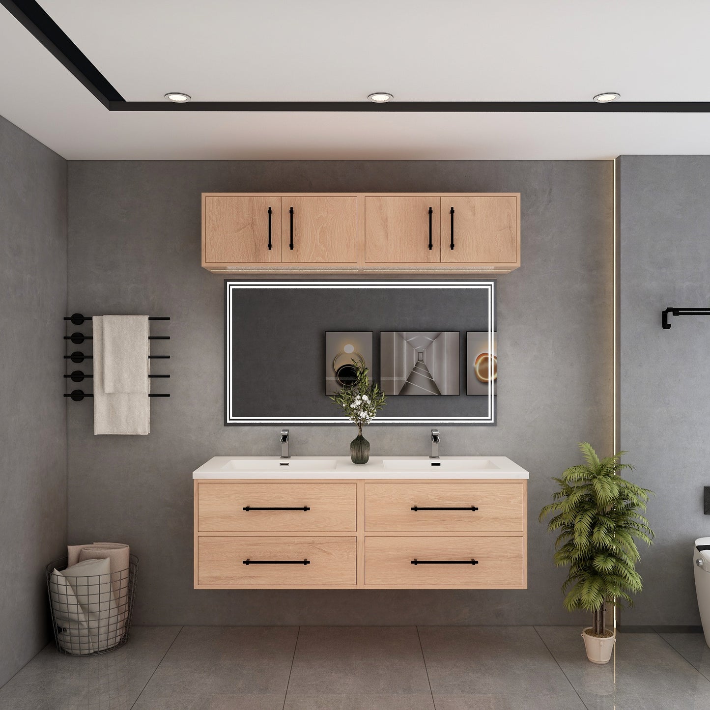 Victoria 60" Solid Wood Floating Bathroom Vanity in Red Oak, Double Vanity | Better Vanity Solid Wood Floating Vanities
