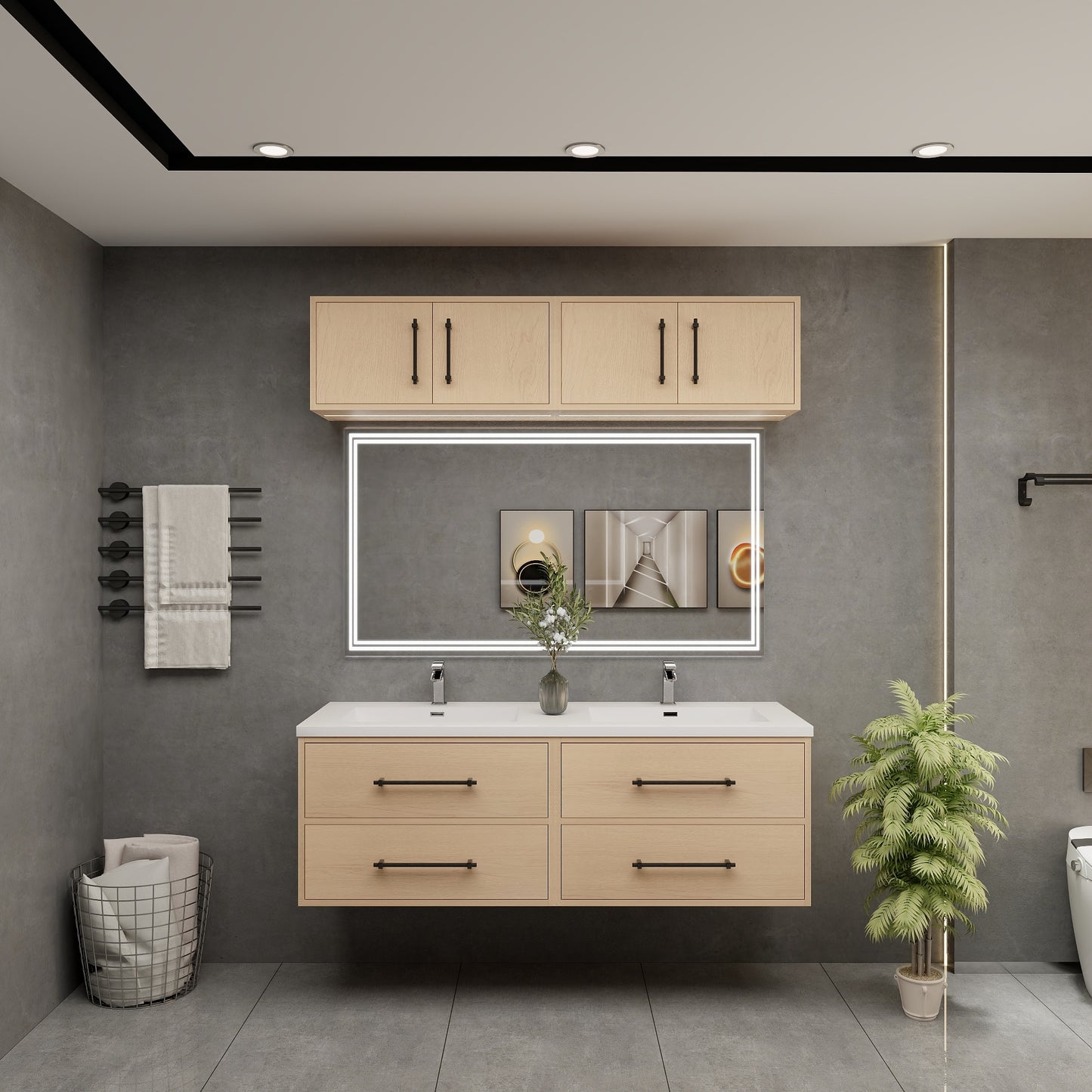 Victoria 60" Solid Wood Floating Bathroom Vanity in Yellow Oak, Double Vanity | Better Vanity Solid Wood Floating Vanities
