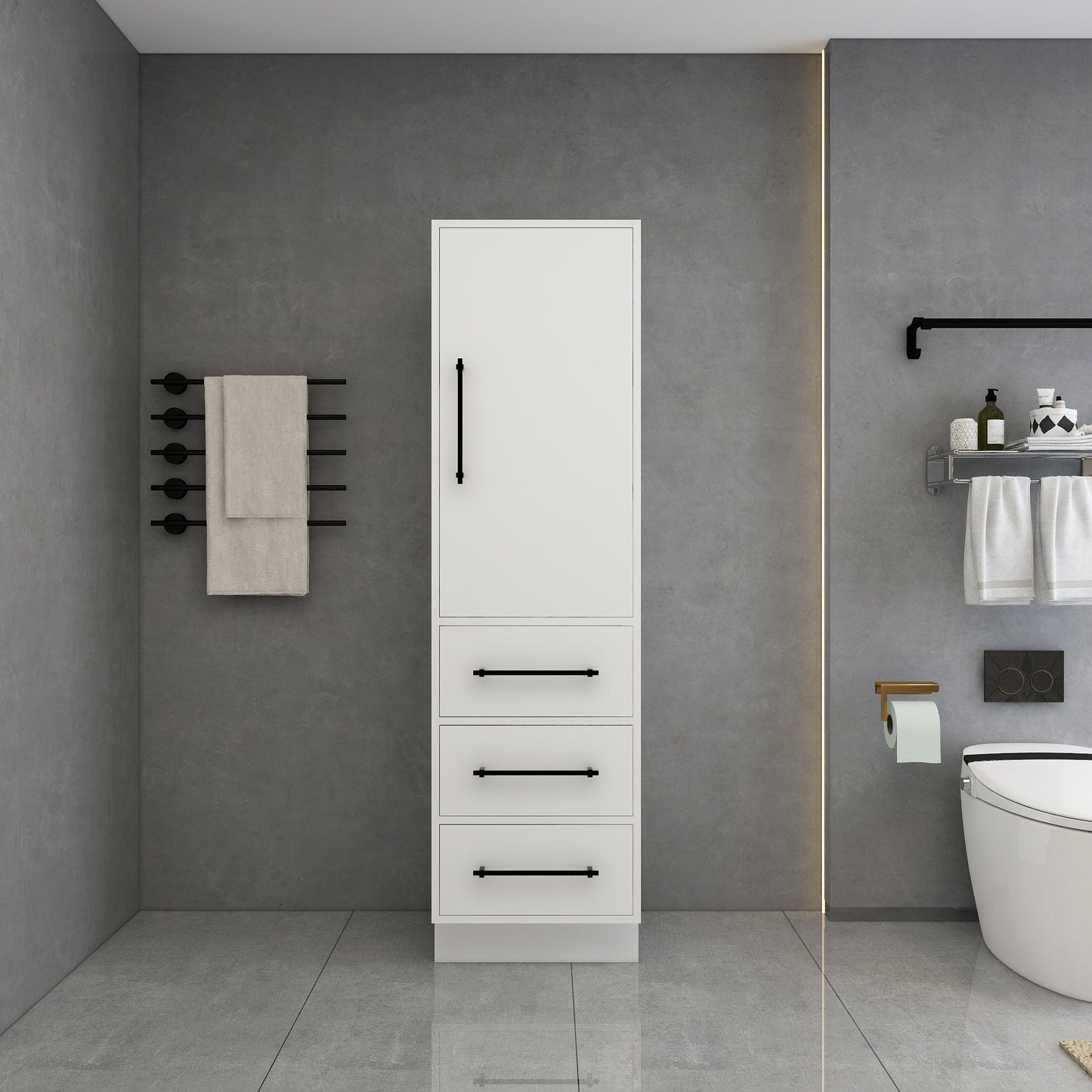 Victoria Solid Wood Freestanding Linen Cabinet in Gloss White by Better Vanity