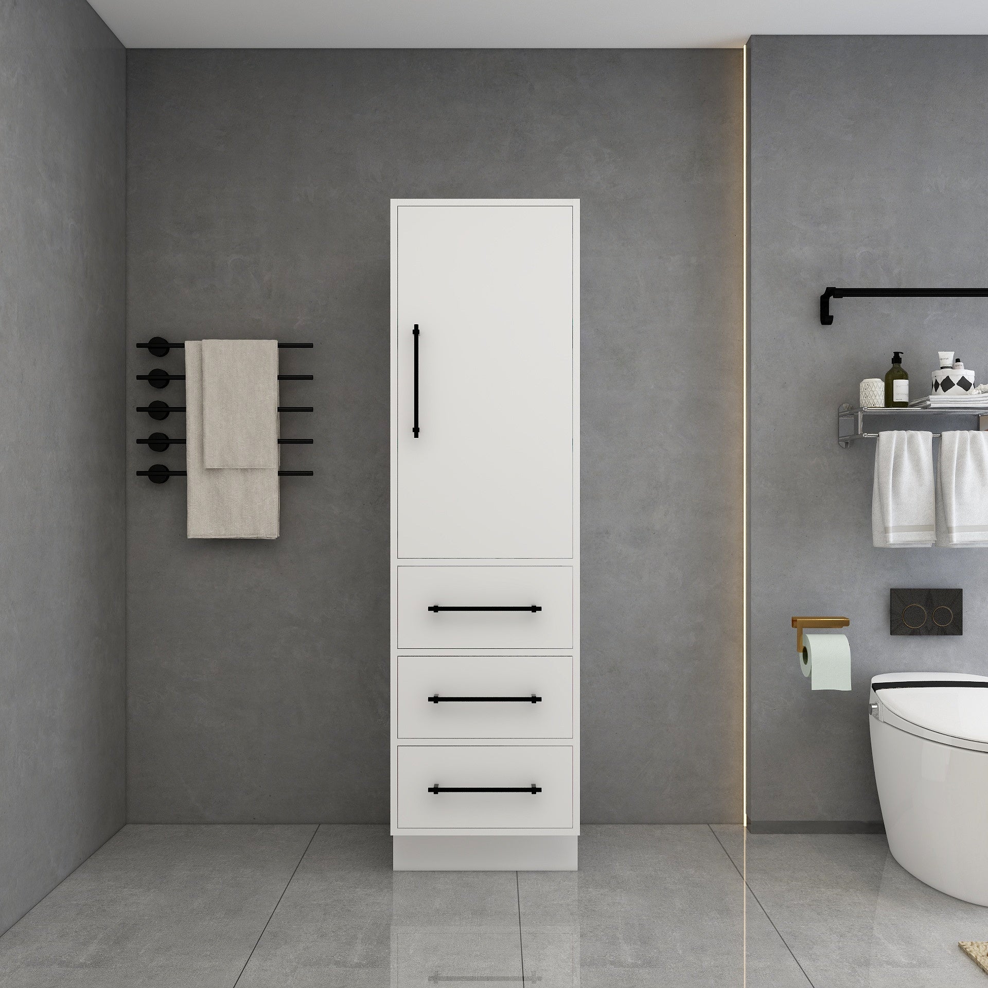 Victoria Solid Wood Freestanding Linen Cabinet in Gloss White by Better Vanity