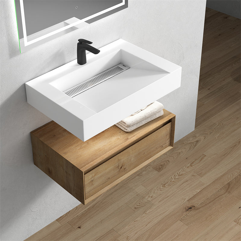 Alysa 30'' floating vanity in White Oak with Reinforced Acrylic Sink
