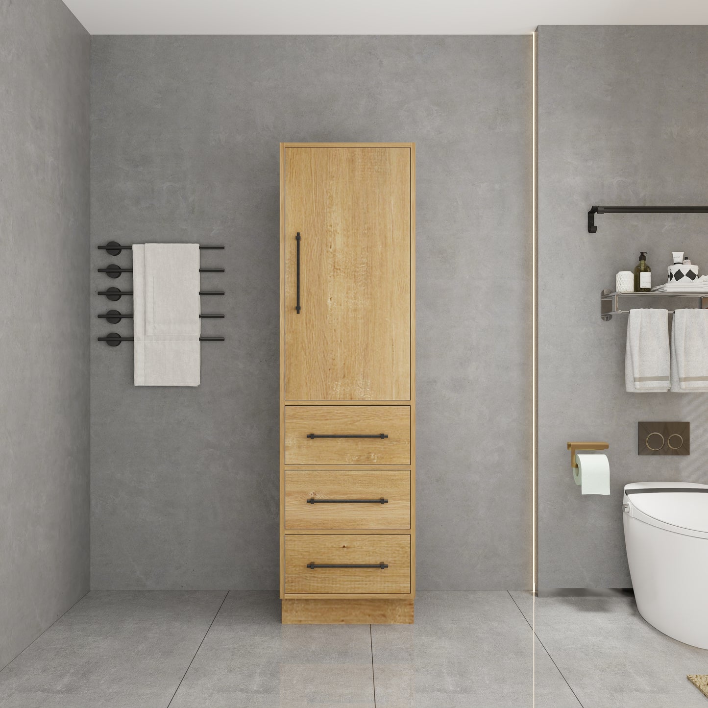 Victoria Solid Wood Freestanding Linen Cabinet in Oak by Better Vanity