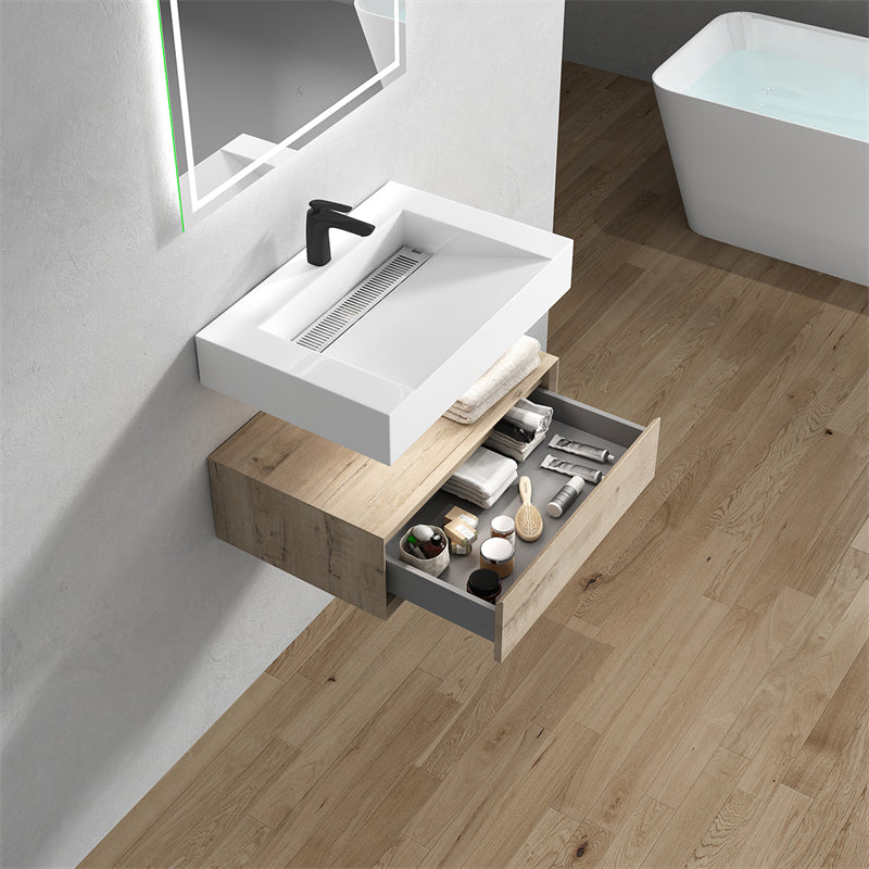 Alysa 30'' floating vanity In light Oak with Reinforced Acrylic Sink