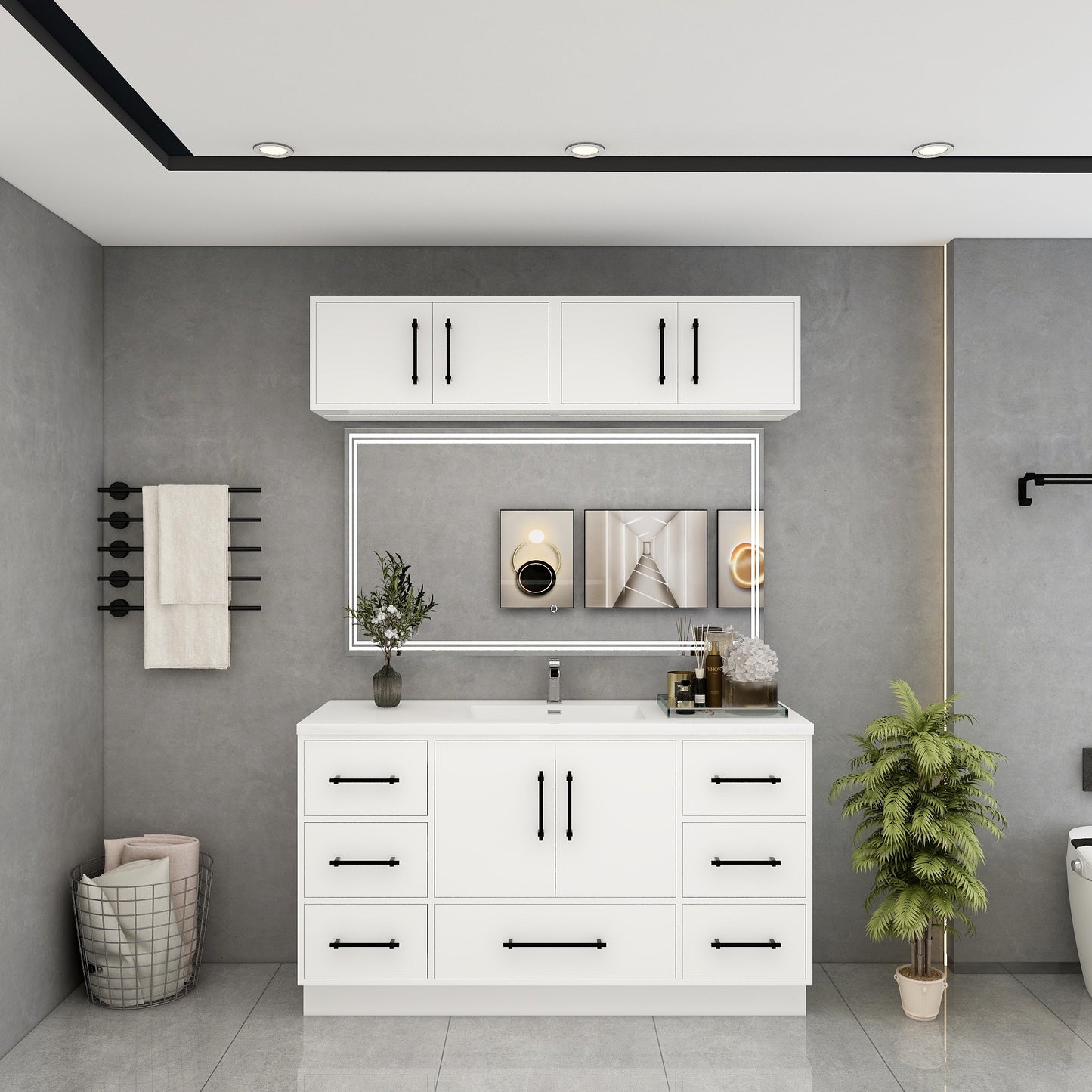Victoria 60" Solid Wood Freestanding Bathroom Vanity in Gloss White, Single Sink Vanity | Better Vanity Solid Wood Floating Vanities