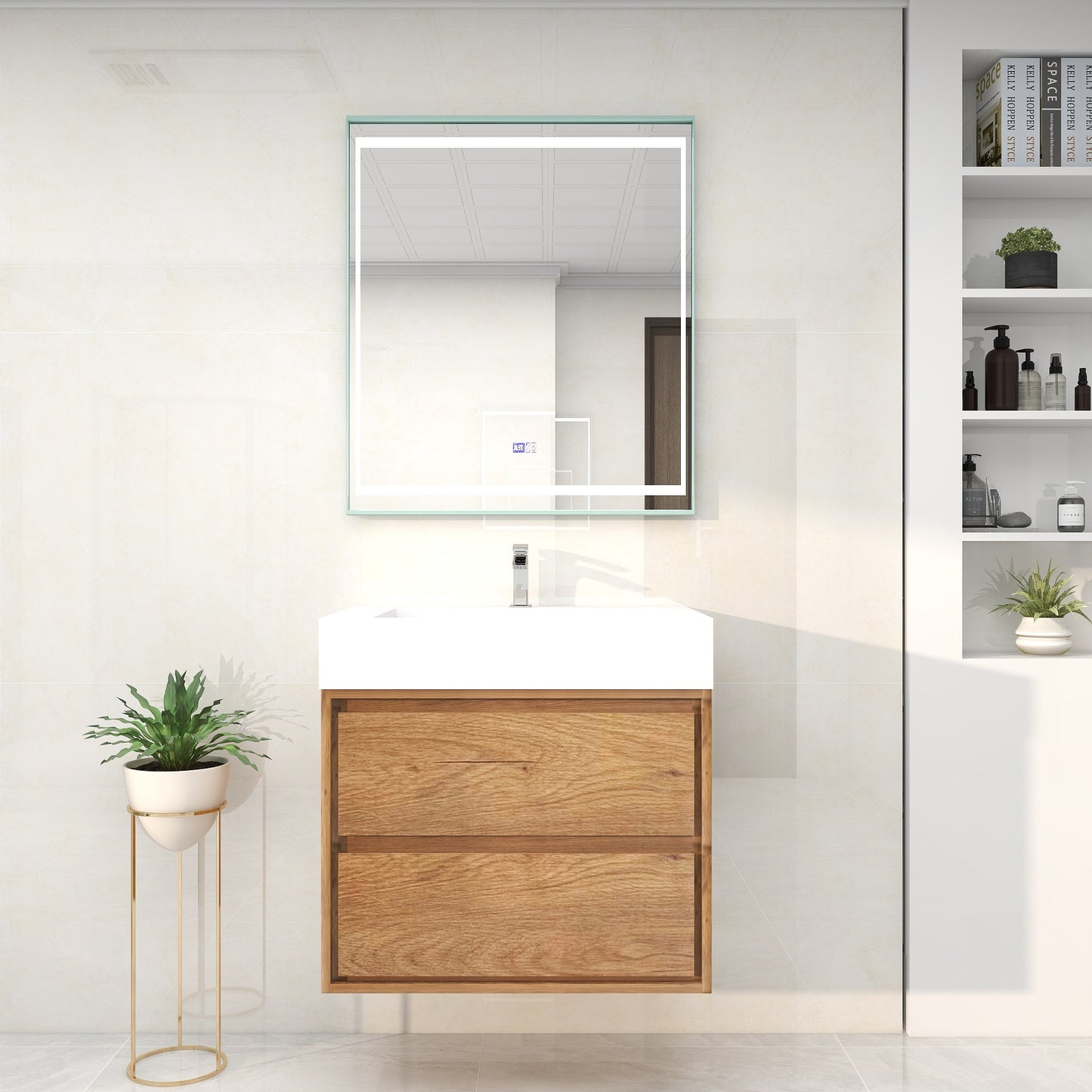 Saggia 30" Wall-Mounted Floating Bathroom Vanity with Reinforced Acrylic Sink in Teak Oak | Better Vanity Modern Luxury Bathroom Vanities