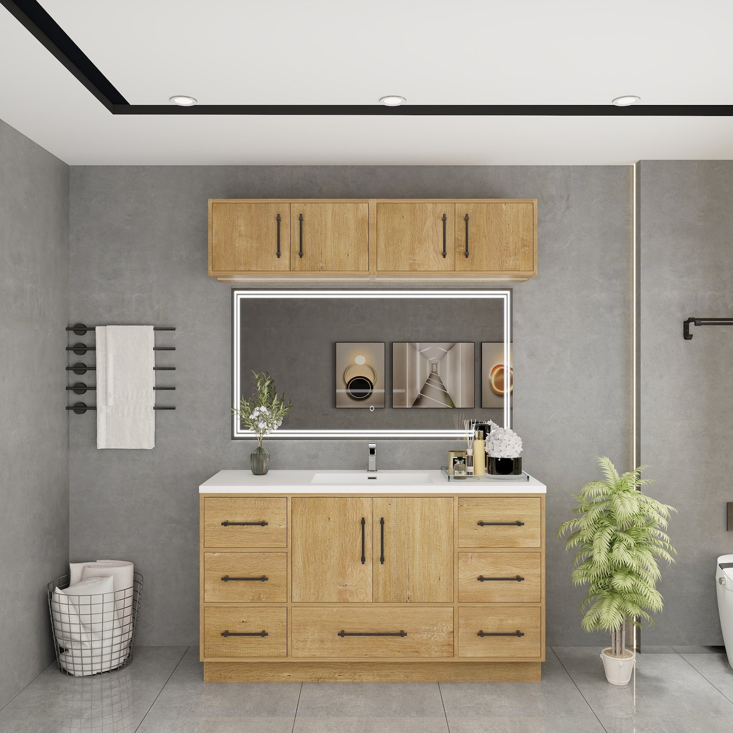 Victoria 60" Solid Wood Freestanding Bathroom Vanity in Oak, Single Sink Vanity | Better Vanity Solid Wood Floating Vanities