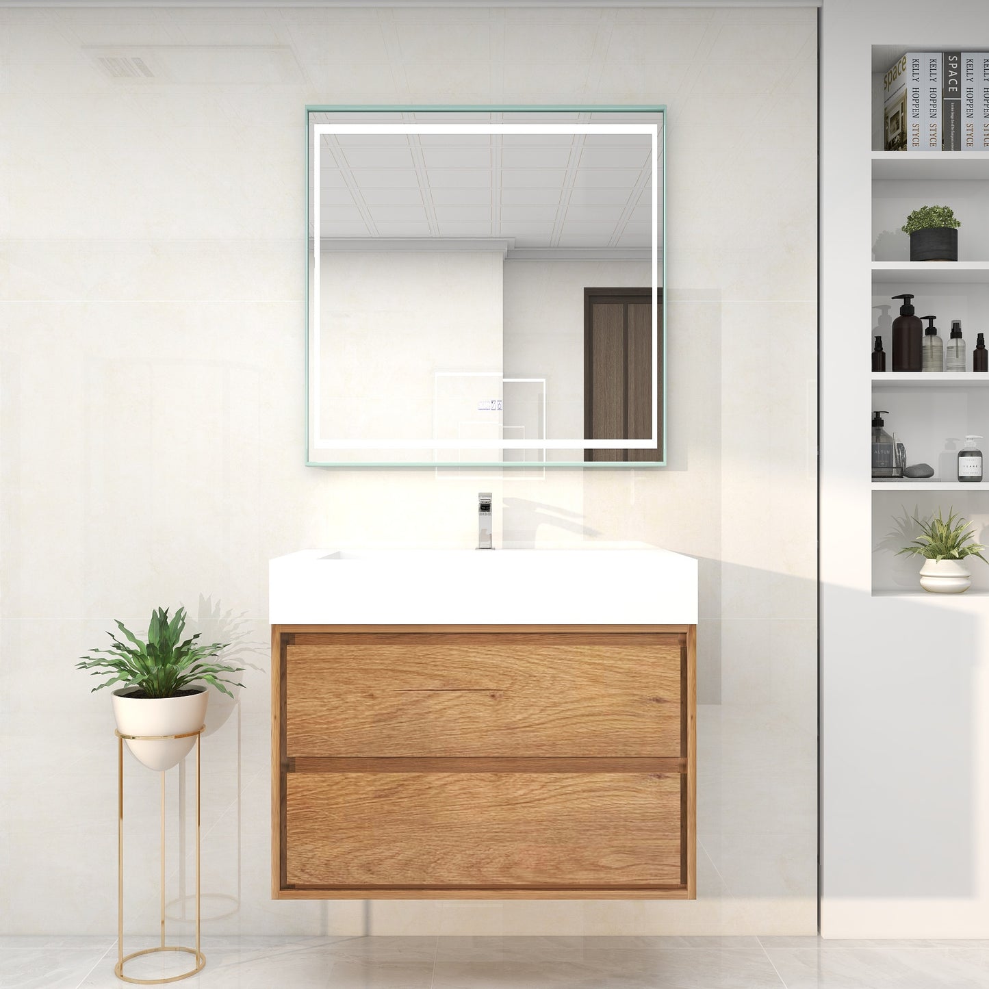 Saggia 36" Wall-Mounted Floating Bathroom Vanity with Reinforced Acrylic Sink in Teak Oak | Better Vanity Modern Luxury Bathroom Vanities