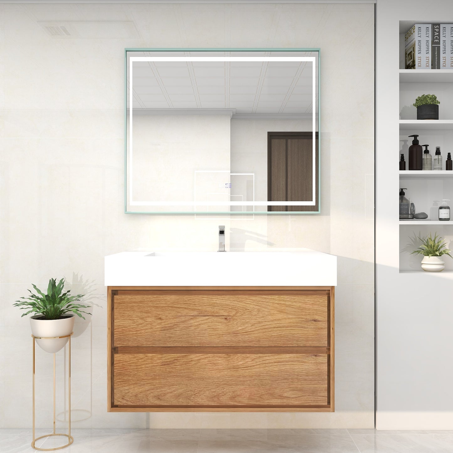 Saggia 42" Wall-Mounted Floating Bathroom Vanity with Reinforced Acrylic Sink in Teak Oak | Better Vanity Modern Luxury Bathroom Vanities