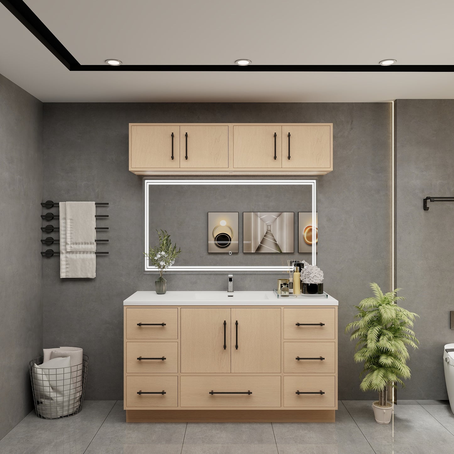 Victoria 60" Solid Wood Freestanding Bathroom Vanity in Yellow Oak, Single Sink Vanity | Better Vanity Solid Wood Floating Vanities