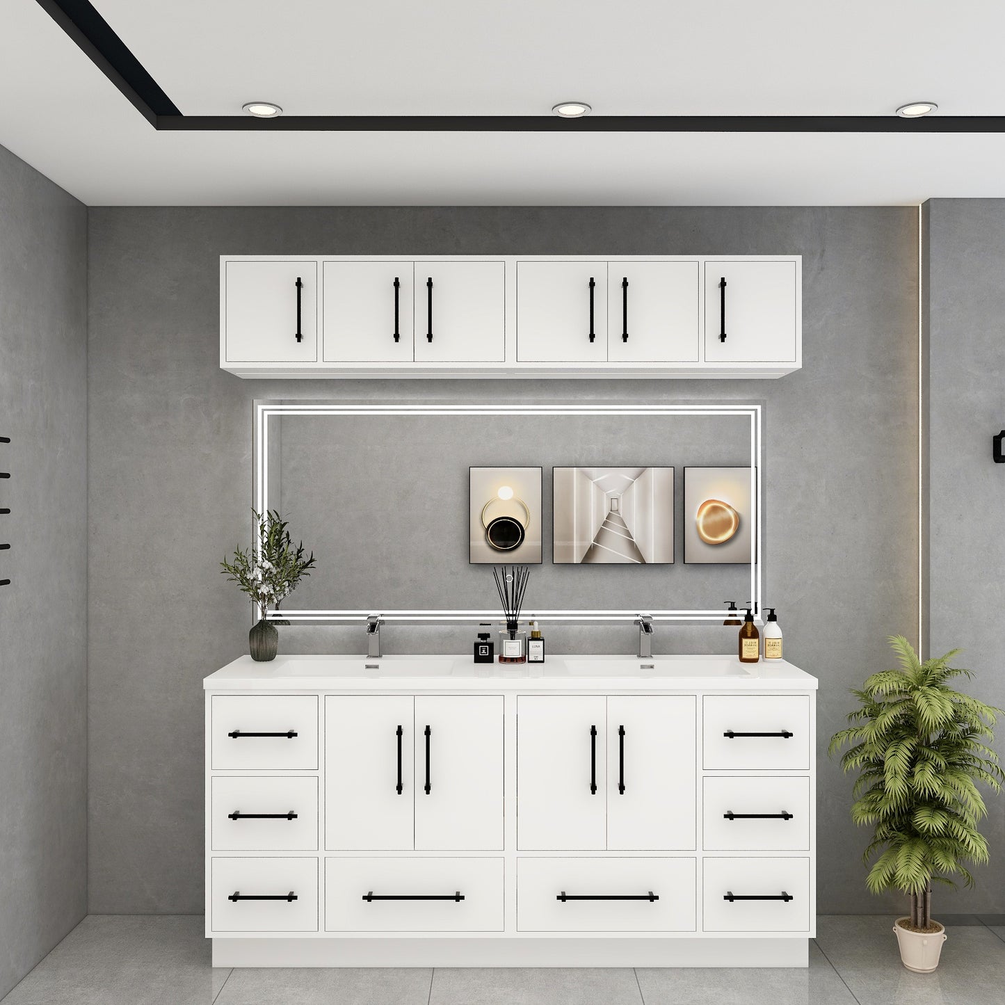 Victoria 72" Solid Wood Freestanding Bathroom Vanity in Gloss White, Double Sink Vanity | Better Vanity Solid Wood Floating Vanities