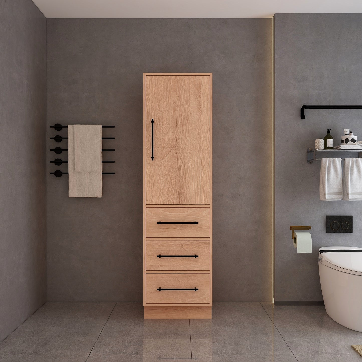 Victoria Solid Wood Freestanding Linen Cabinet in Red Oak by Better Vanity