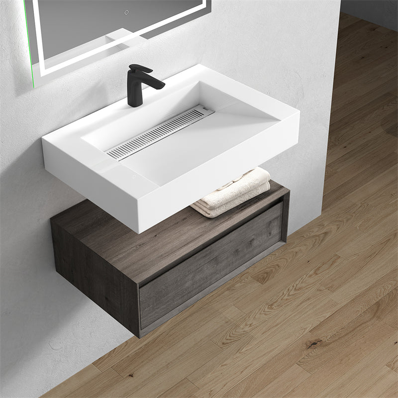 Alysa 30'' floating vanity in Smoke Oak with Reinforced Acrylic Sink