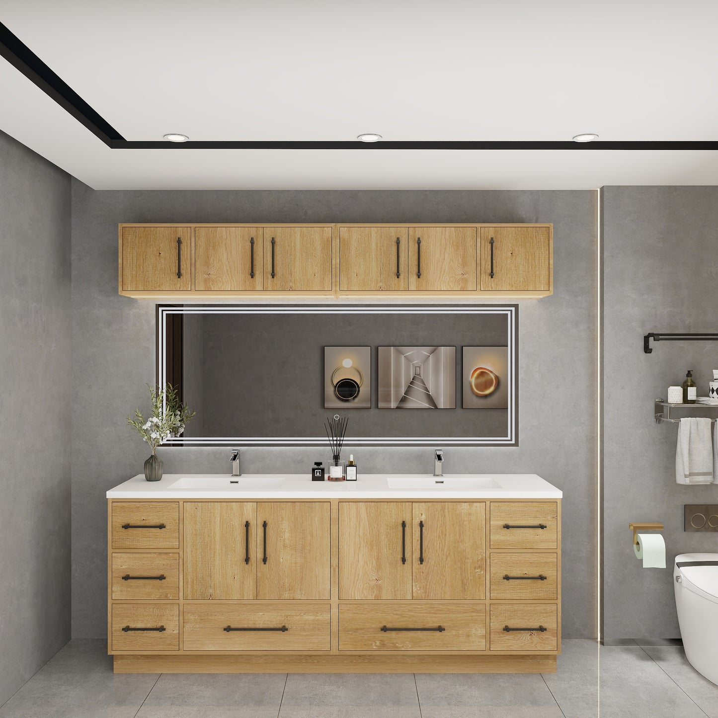 Victoria 84" Solid Wood Freestanding Bathroom Vanity in Oak, Double Sink Vanity | Better Vanity Solid Wood Floating Vanities