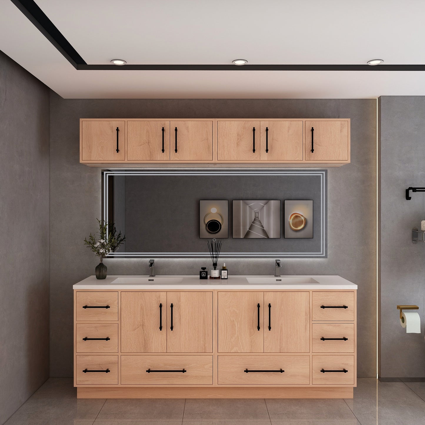 Victoria 84" Solid Wood Freestanding Bathroom Vanity in Red Oak, Double Sink Vanity | Better Vanity Solid Wood Floating Vanities