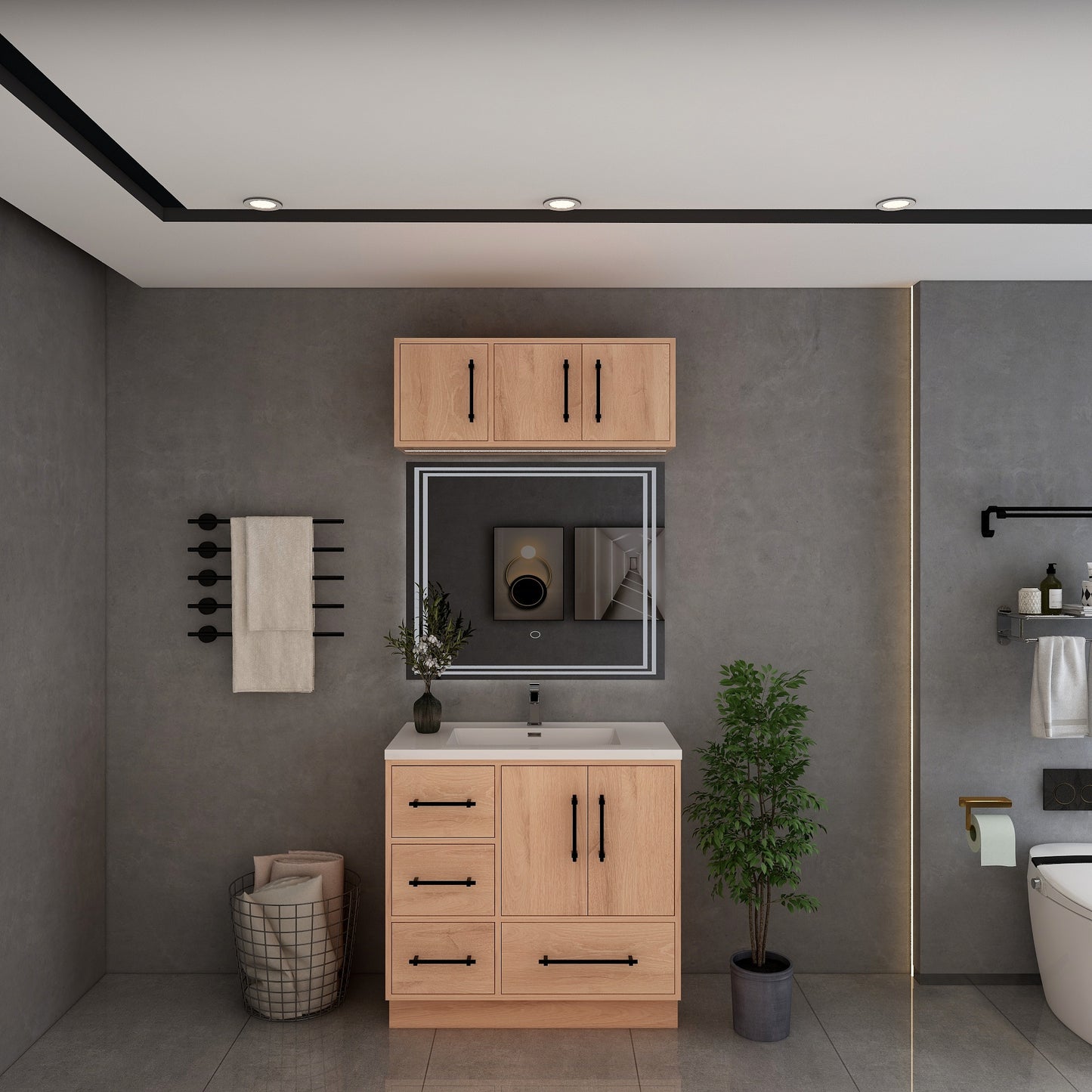 Victoria 36" Solid Wood Freestanding Bathroom Vanity in Red Oak | Better Vanity Solid Wood Floating Vanities