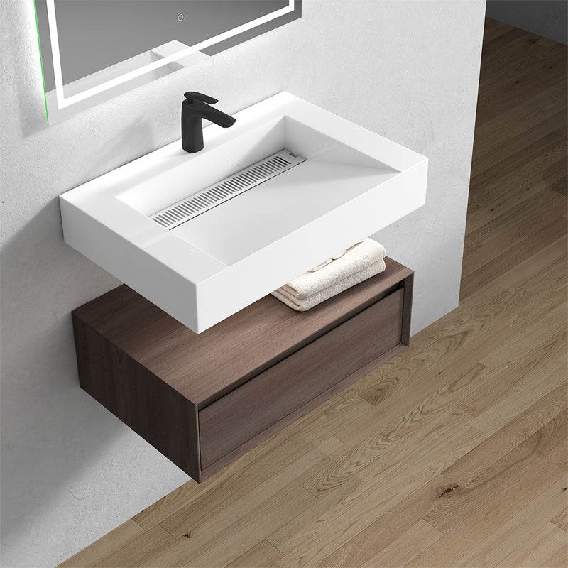 Alysa 30'' floating vanity in Red Oak with Reinforced Acrylic Sink