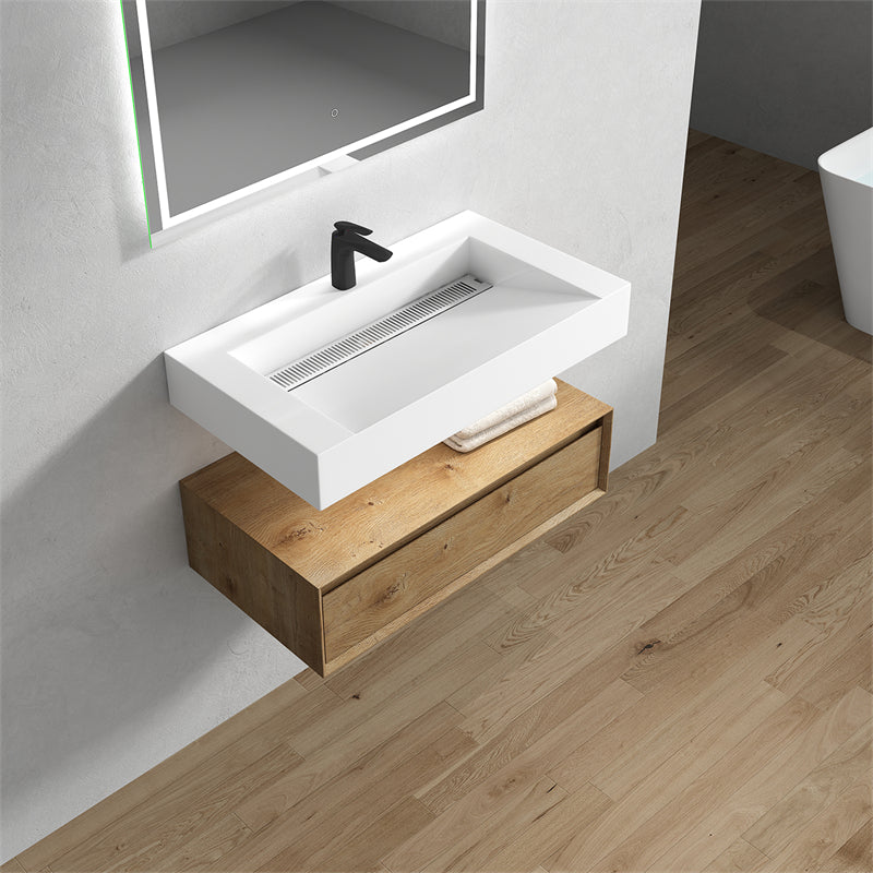Alysa 36'' floating vanity in White Oak with Reinforced Acrylic Sink