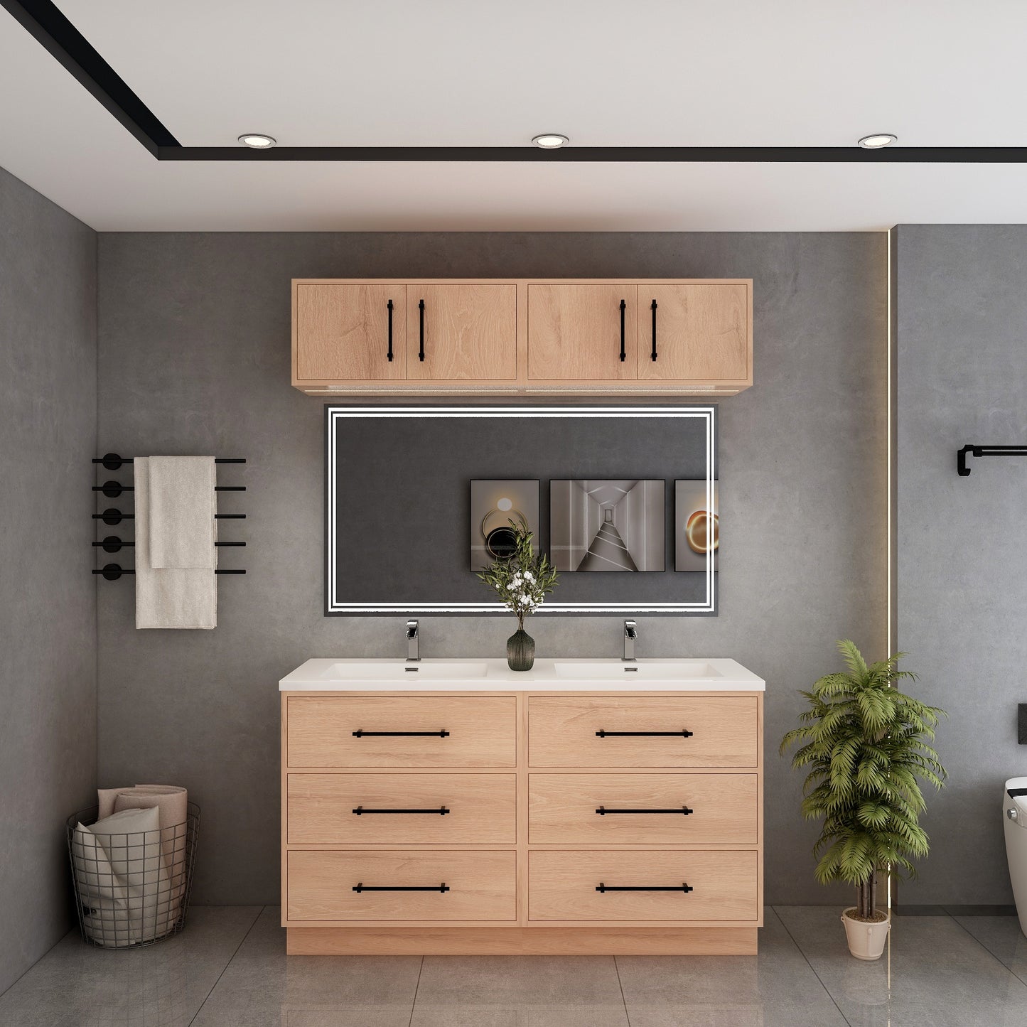 Victoria 60" Solid Wood Freestanding Bathroom Vanity in Red Oak, Double Vanity | Better Vanity Solid Wood Floating Vanities