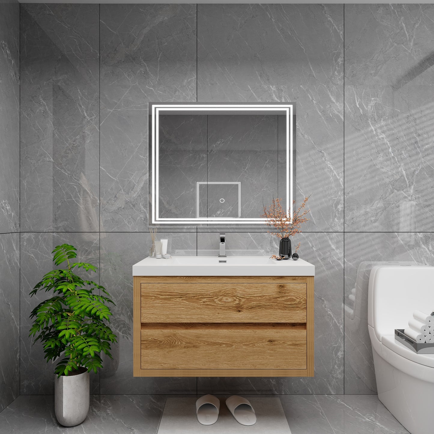 Louis 36" Solid Wood Floating Bathroom Vanity in Yellow Oak | Better Vanity Solid Wood Floating Vanities