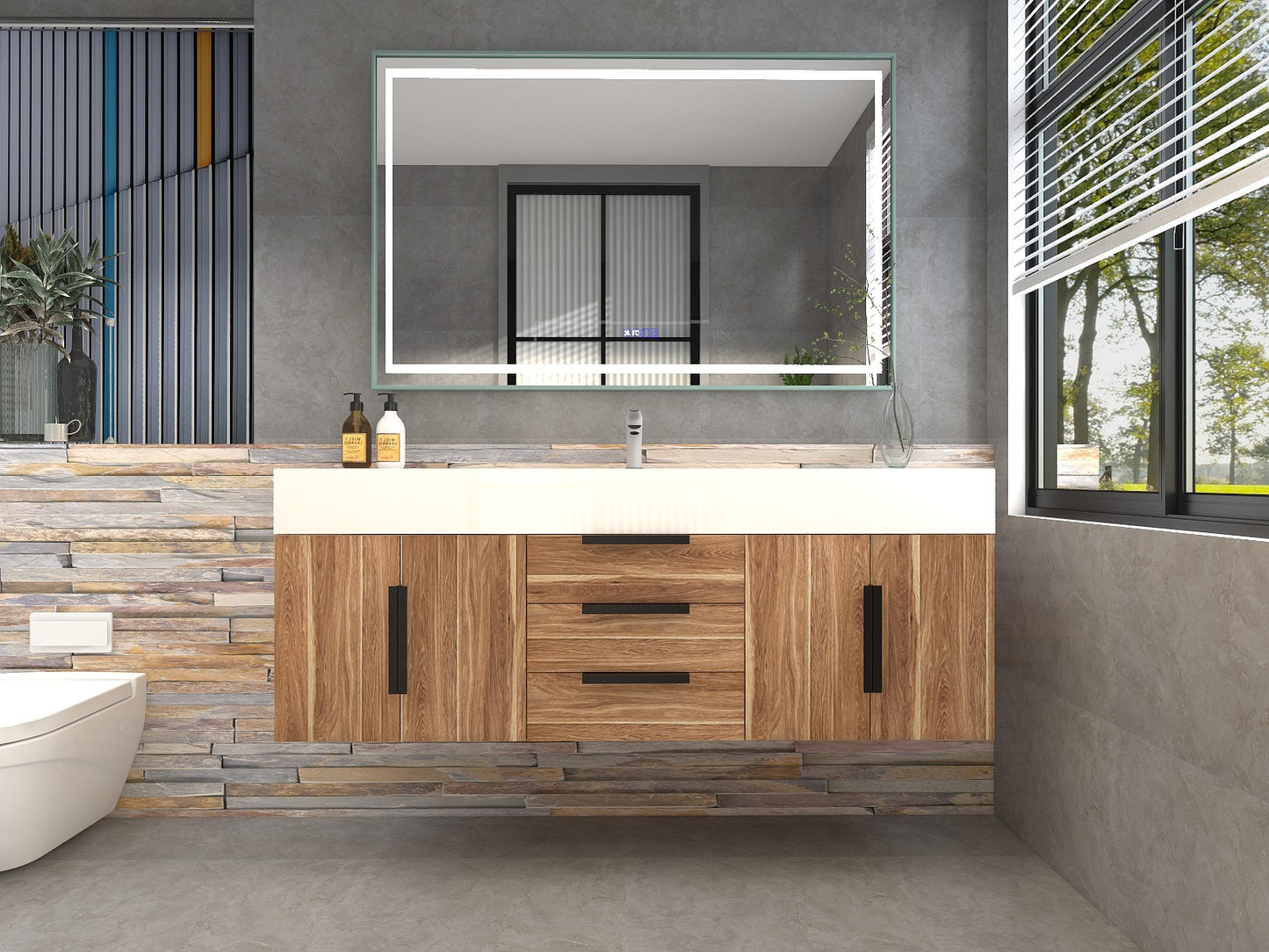 Bethany 60" Floating Bathroom Vanity with Reinforced Acrylic Sink in White Oak with Black Handles | Better Vanity Bath Vanities