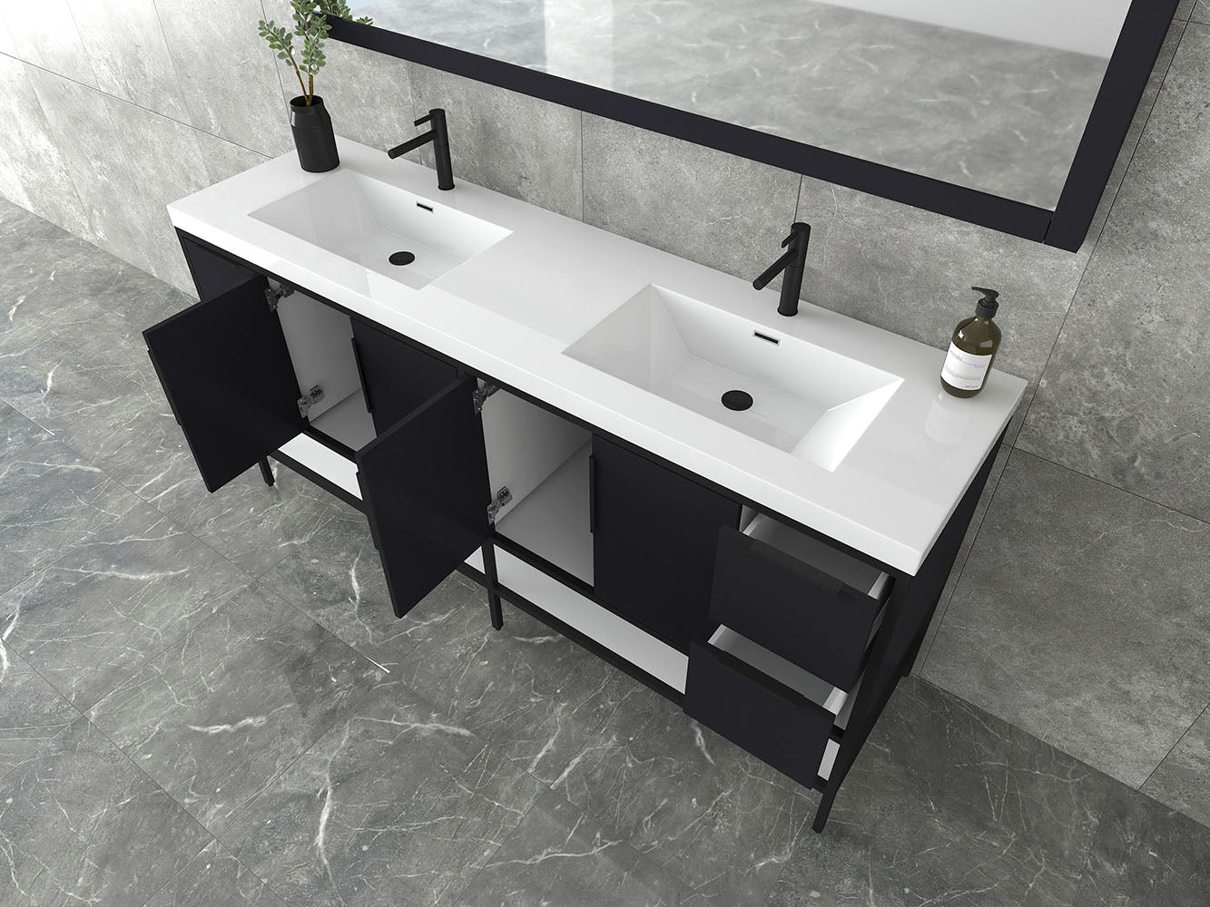 Matthew 72" Glossy Gray Freestanding Vanity with Reinforced Acrylic Sinks