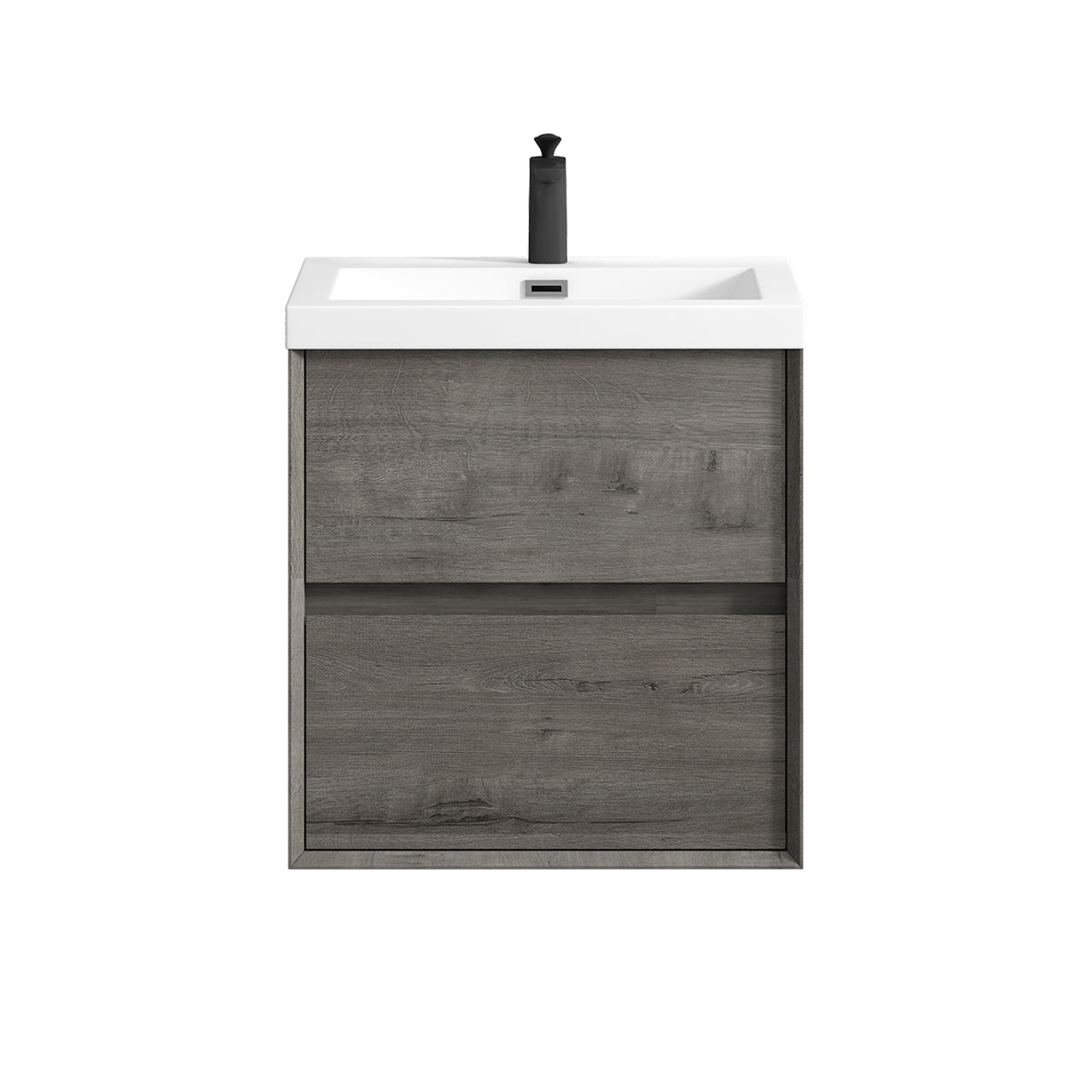Kingdee 24" Smoke Oak Wall Mounted Vanity with Reinforced Acrylic Sink