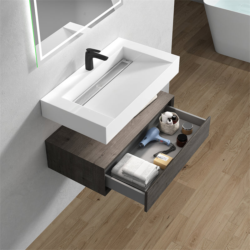 Alysa 36'' floating vanity in Smoke Oak with Reinforced Acrylic Sink