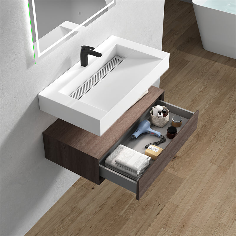 Alysa 36'' floating vanity in Red Oak with Reinforced Acrylic Sink
